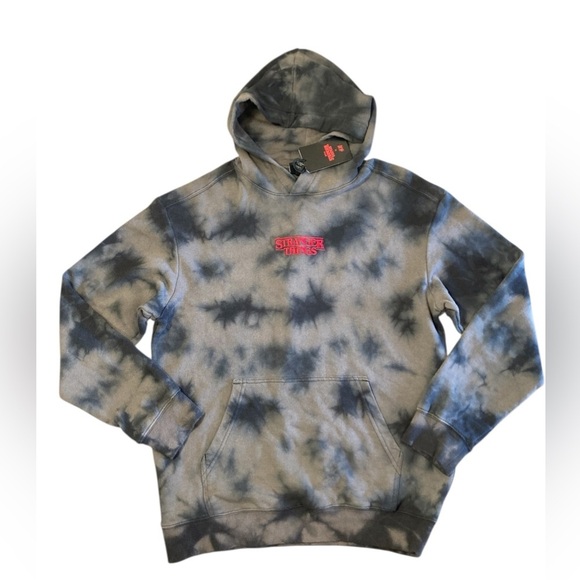 H&M Stranger Things Hoodie Sweatshirt Small Embroidered Logo Acid Washed Unisex - Picture 1 of 8